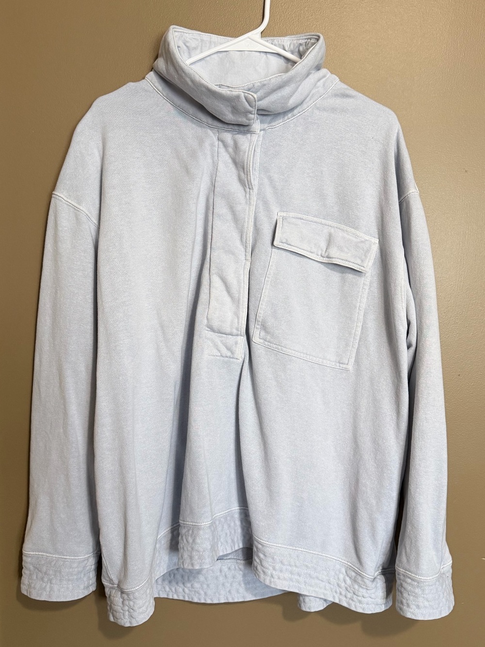 Wrap London 100% Cotton Light Blue Snap-Collar Pullover